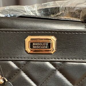 Badgley Mischka Quilted Black and Gold Shoulder Bag